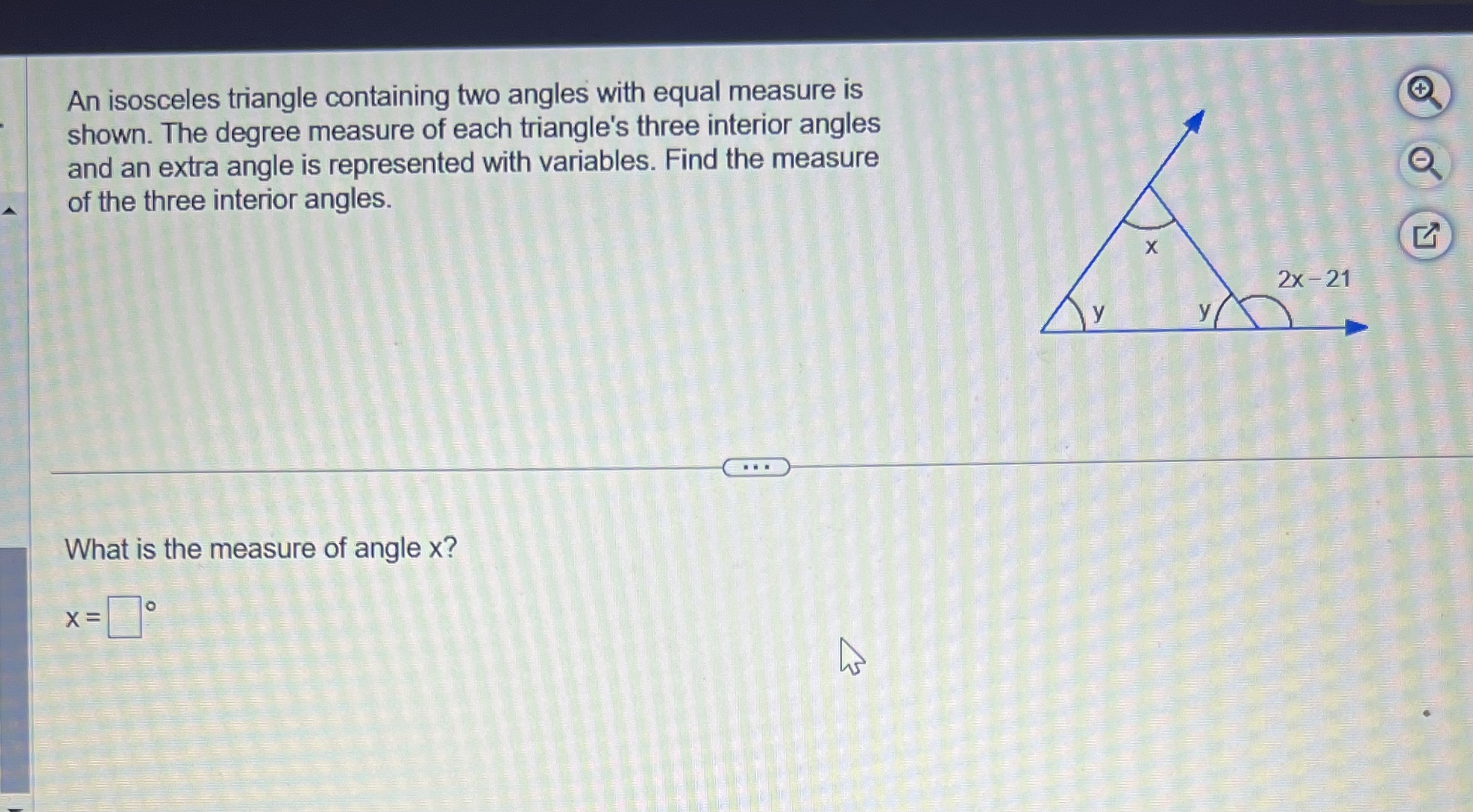 Solved An isosceles triangle containing two angles with