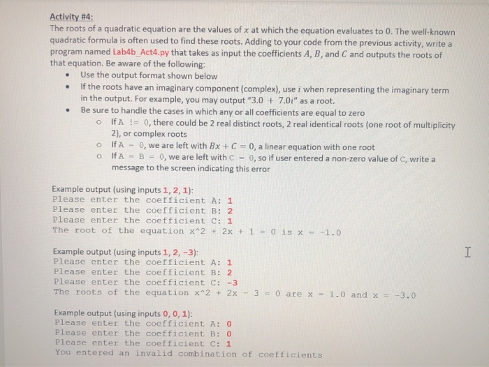 homework 4 quadratic roots