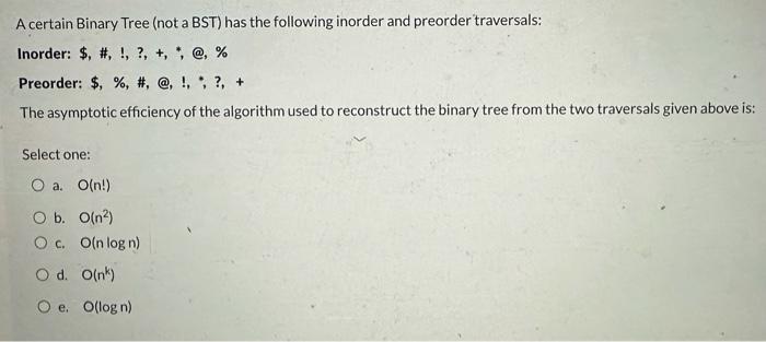 Solved A certain Binary Tree (not a BST) has the following | Chegg.com