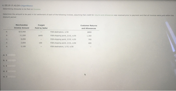 Solved 6 Ex 05 15 Algo Algorithme Determining Amounts Chegg Com