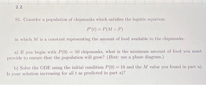 Solved 2.2 S1. Consider a population of chipmunks which | Chegg.com