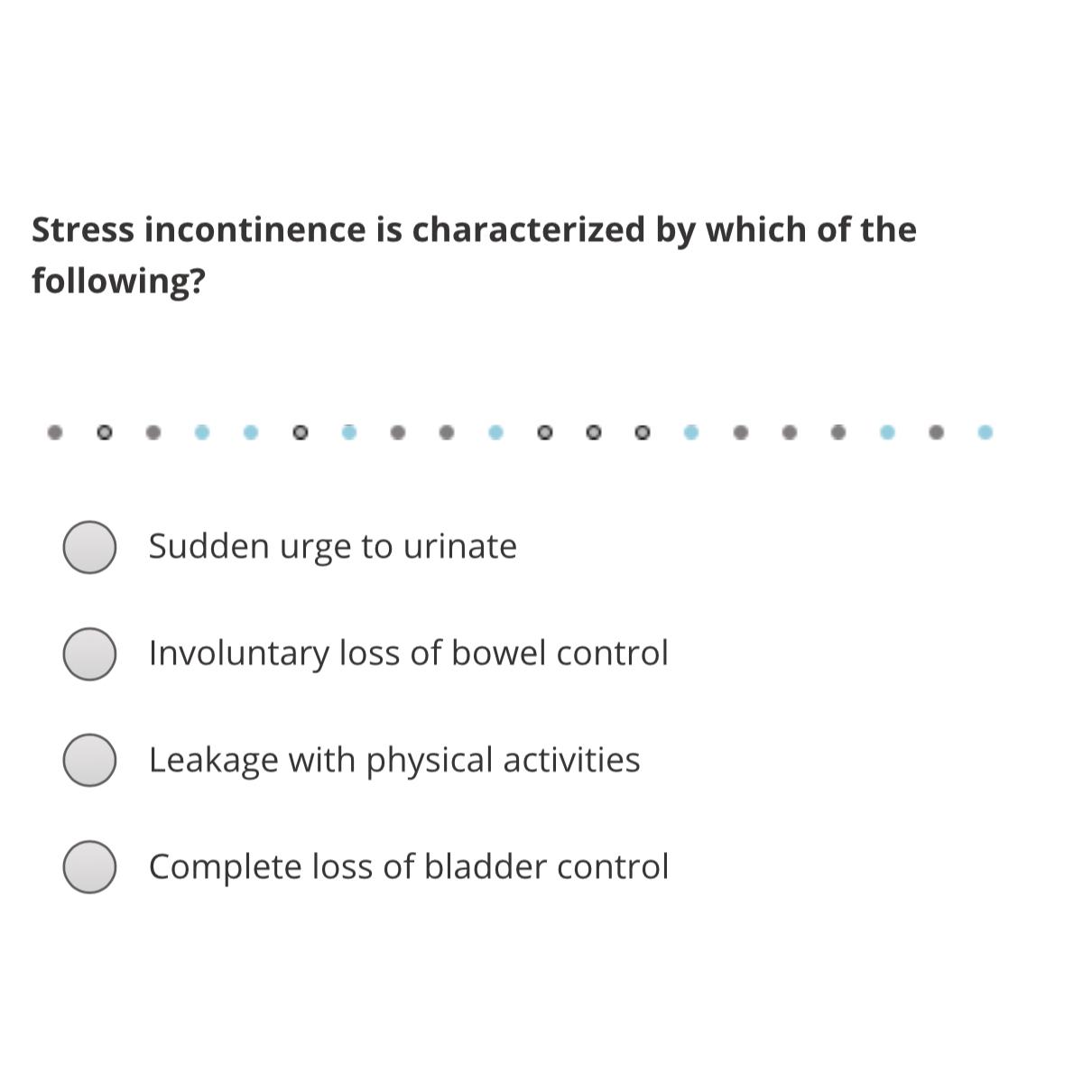 Solved Stress incontinence is characterized by which of the