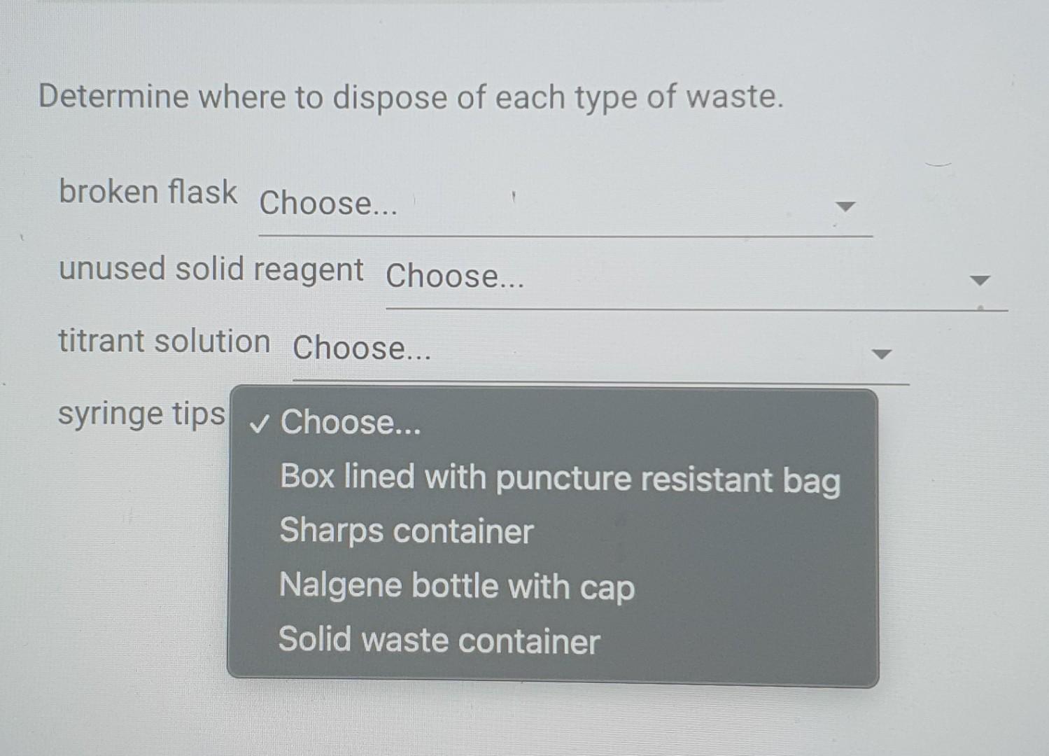 Solved Determine where to dispose of each type of waste.