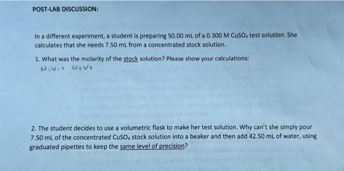 Solved POST-LAB DISCUSSION: In a different experiment, a | Chegg.com