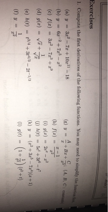 Solved Exercises 1. Compute the first derivatives of the | Chegg.com