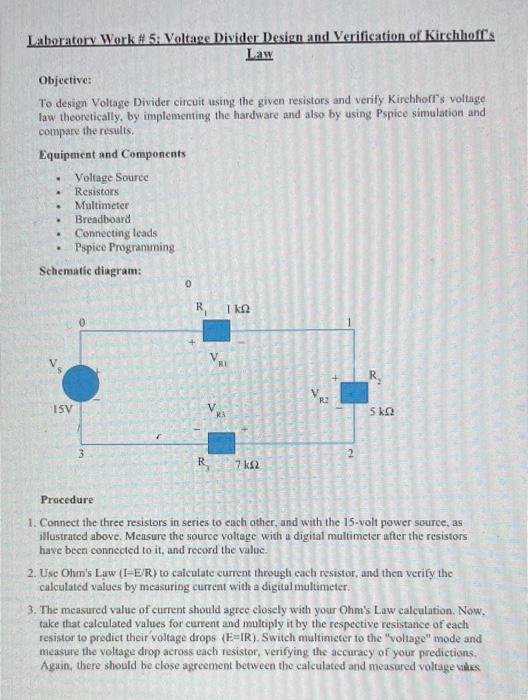 Solved Laboratory Work # 5: Voltage Divider Design and | Chegg.com