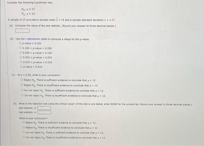 Solved Consider The Following Hypothesis Test. Ho: 512 H> 12 