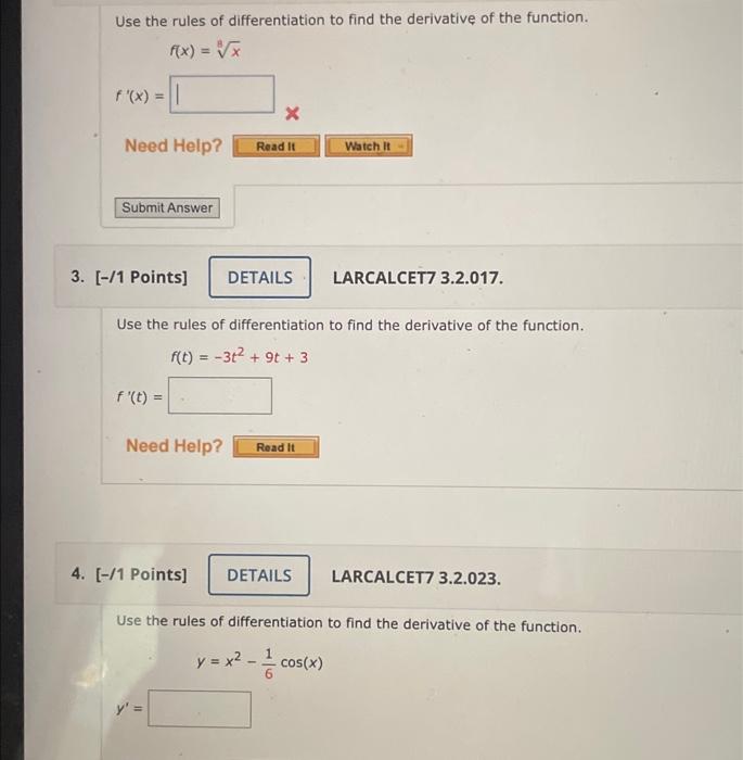 Solved Use the rules of differentiation to find the | Chegg.com