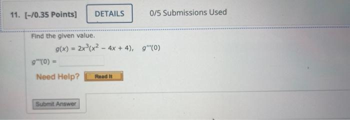 Solved 0/5 Submissions Used Find the given value. | Chegg.com