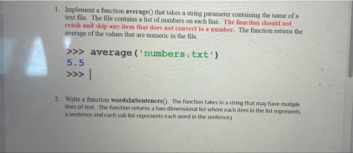 Solved 1. Implement a function average that takes a string | Chegg.com