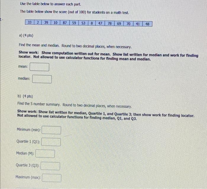 Solved Use The Table Below To Answer Each Part. The Table | Chegg.com