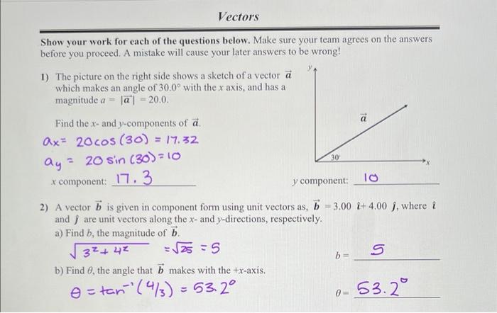 Solved Vector's » Show your work for each of the questions | Chegg.com