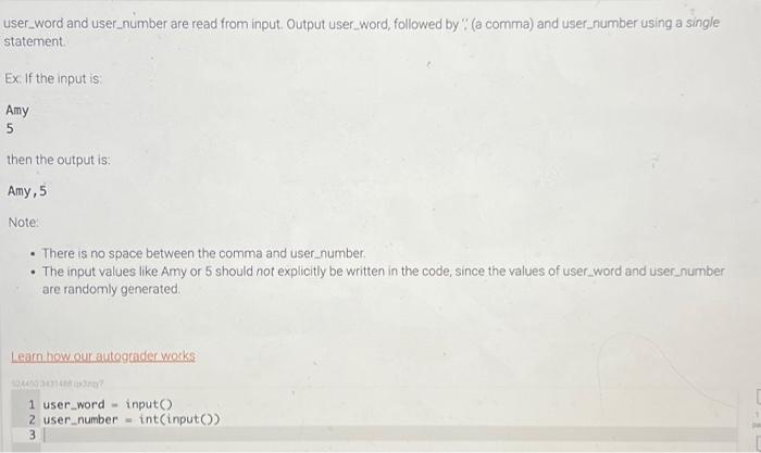 Solved user_word and user_number are read from input. Output | Chegg.com