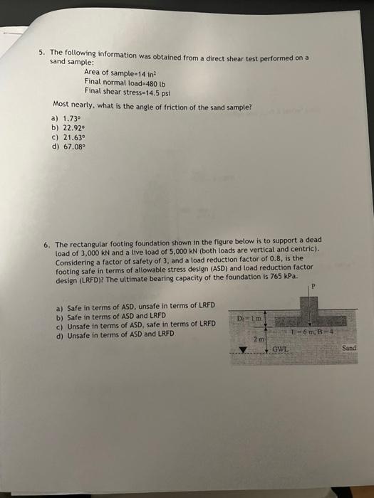 Solved 5. The following information was obtained from a | Chegg.com