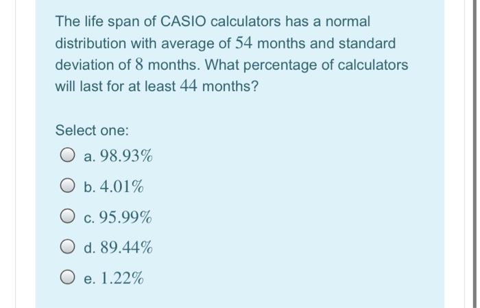 Solved The life span of CASIO calculators has a normal Chegg