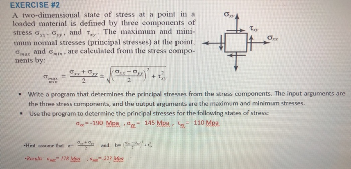 Solved EXERCISE #2 A Two-dimensional State Of Stress At A | Chegg.com