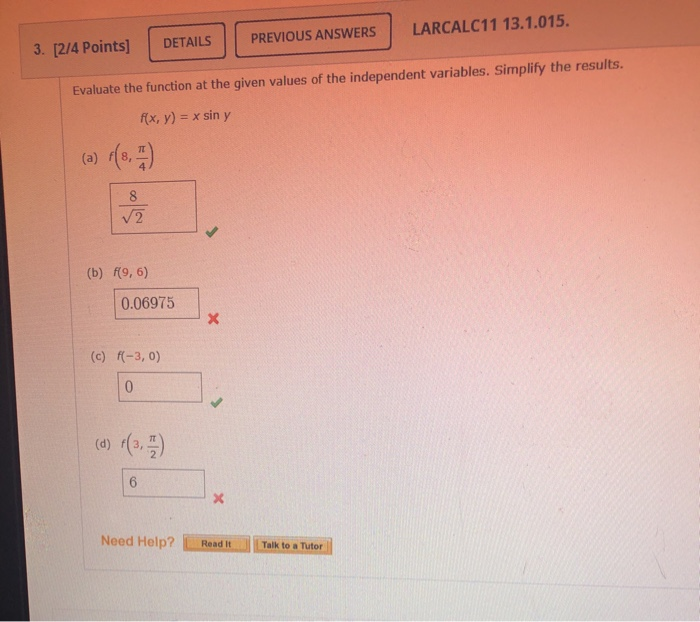 Solved LARCALC11 13.1.015. DETAILS PREVIOUS ANSWERS 3. [2/4 | Chegg.com