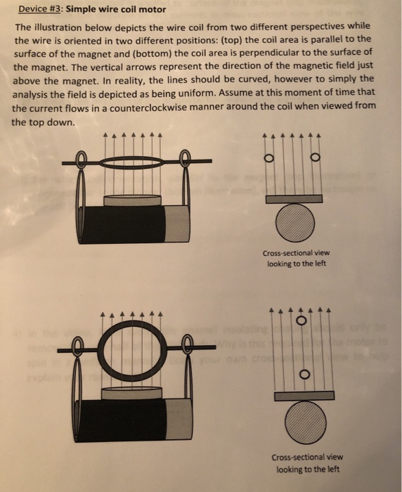 Solved Device #3: Simple wire coil motor The illustration | Chegg.com