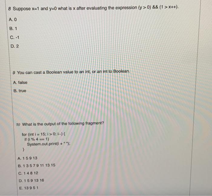 Solved 8 Suppose X 1 And Y 0 What Is X After Evaluating The Chegg