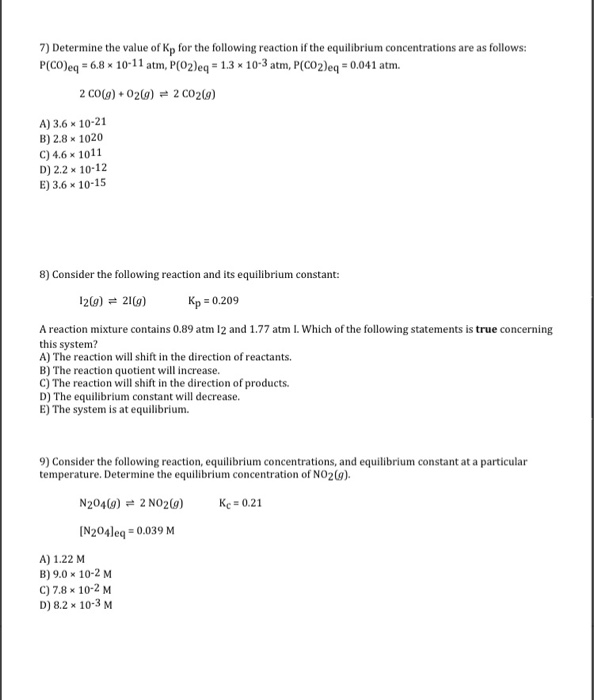 Solved 7) Determine the value of Kp for the following | Chegg.com