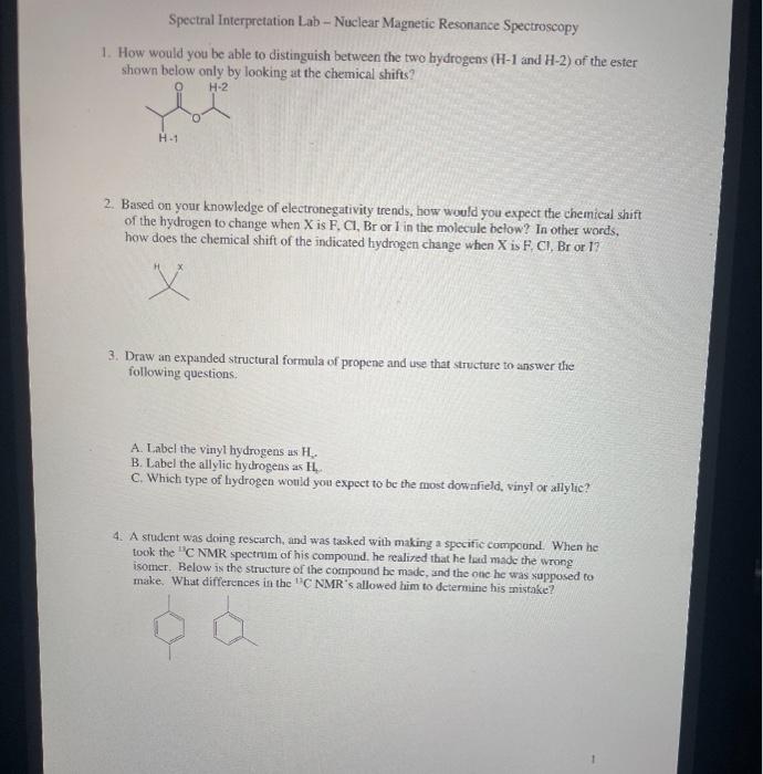 Solved Spectral Interpretation Lab - Nuclear Magnetic | Chegg.com