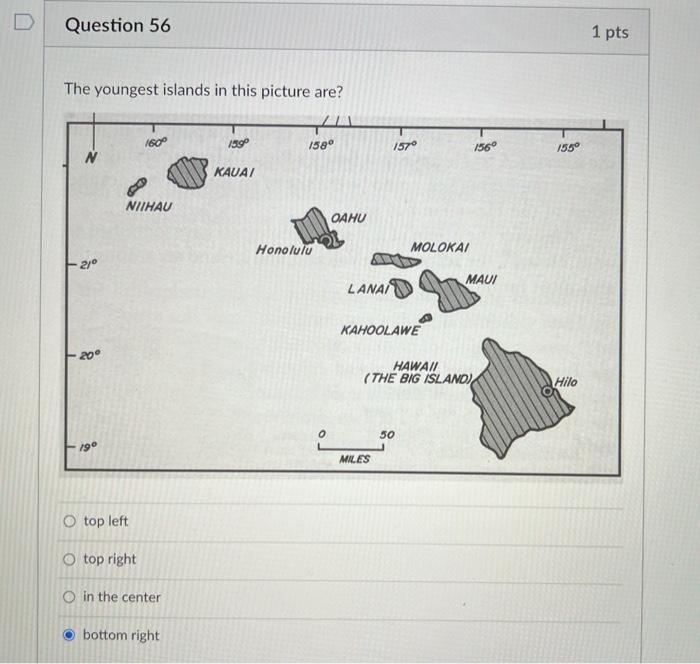 Solved D Question 56 1 pts The youngest islands in this