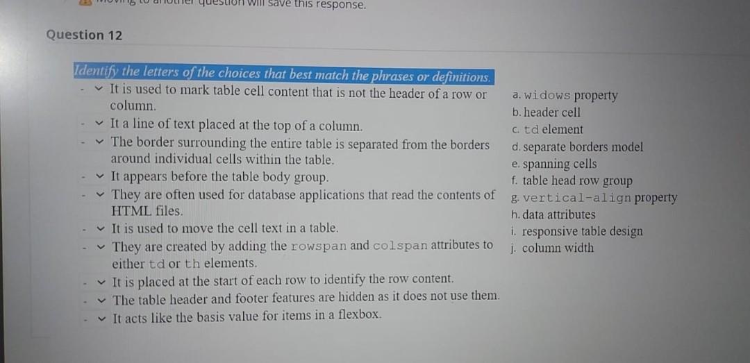 Solved question will save this response. Question 12 Chegg