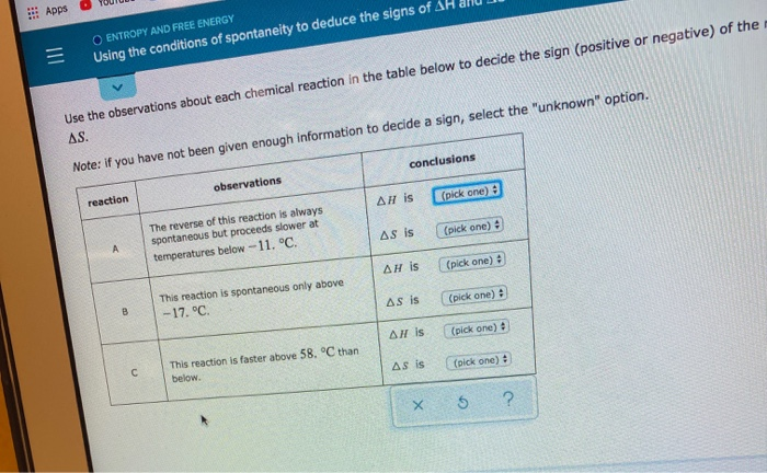 Solved . YOUTUU Apps O ENTROPY AND FREE ENERGY Using the | Chegg.com