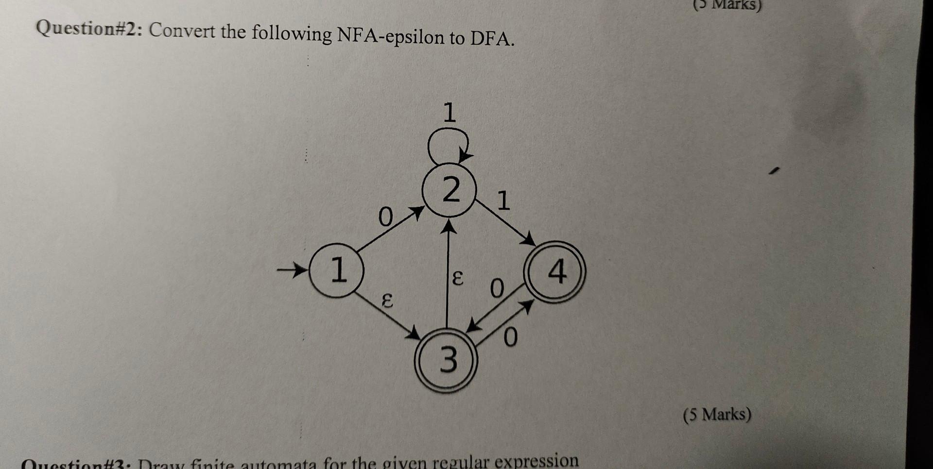 Solved Question\#2: Convert The Following NFA-epsilon To | Chegg.com