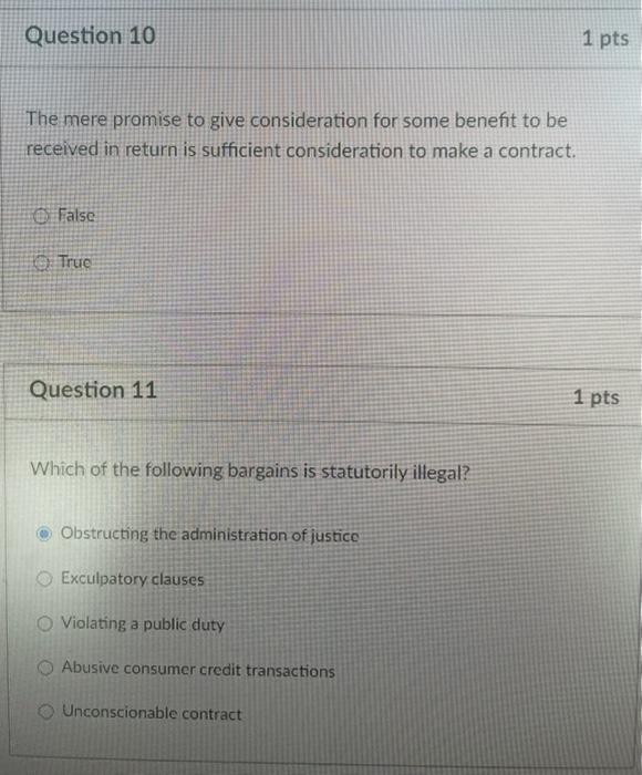 Solved Question 10 1 pts The mere promise to give | Chegg.com