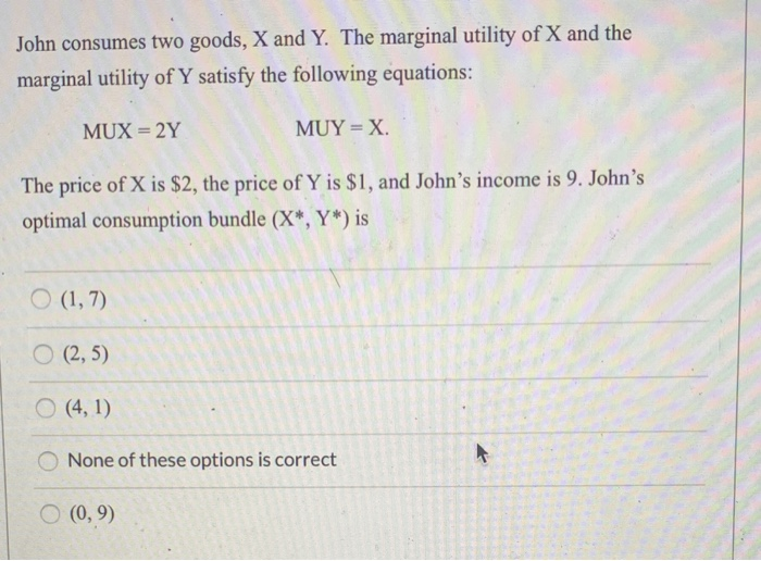 Solved John consumes two goods, X and Y. The marginal