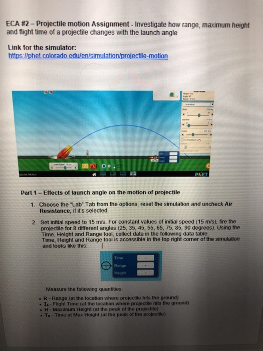 Solved ECA 2 Projectile Motion Assignment Investigat...