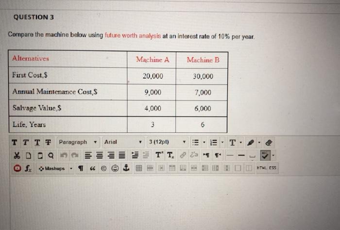 Solved QUESTION 3 Compare The Machine Below Using Future | Chegg.com