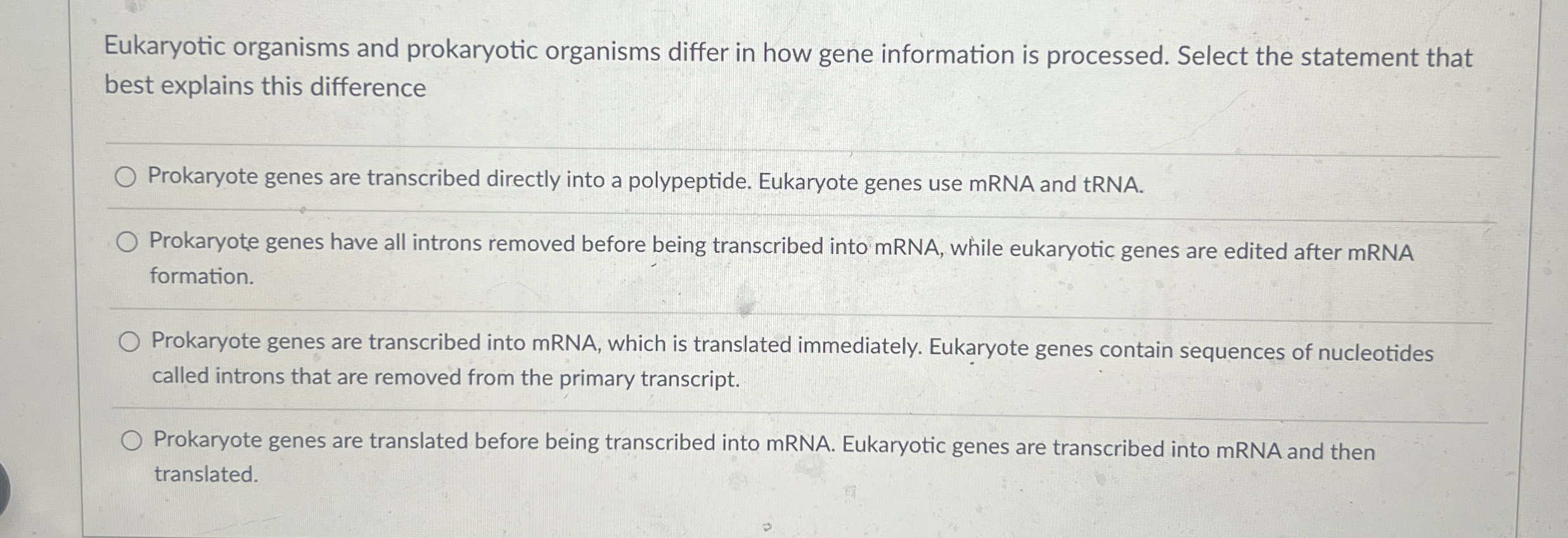 Solved Eukaryotic organisms and prokaryotic organisms differ | Chegg.com