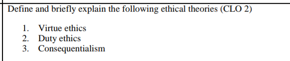 Solved Define and briefly explain the following ethical | Chegg.com