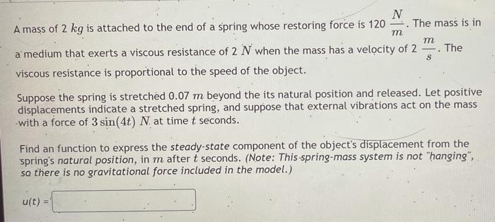 Solved m т s N A mass of 2 kg is attached to the end of a | Chegg.com