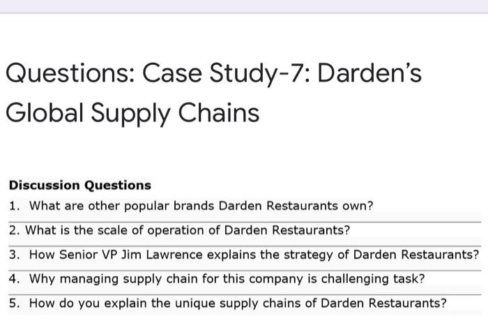 darden's global supply chain case study answers