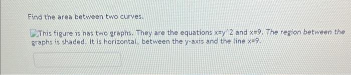 Solved Find the area between two curves. -This figure is has | Chegg.com