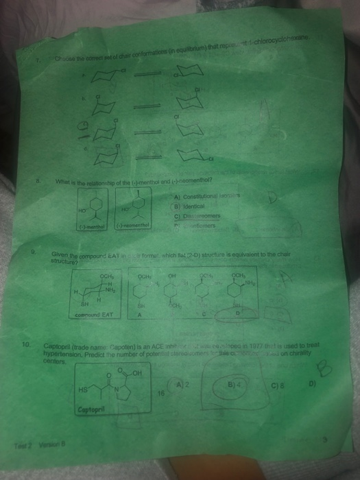 Solved 7 Chodse The Corect Set Of Chair Conformations Gn