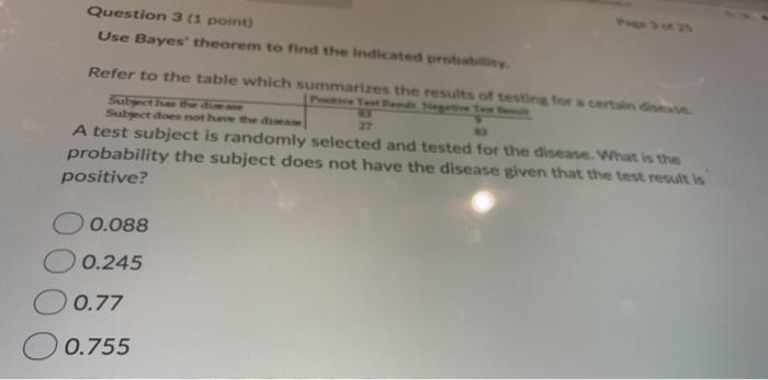Solved Question 3 (1 point) Use Bayes' theorem to find the | Chegg.com