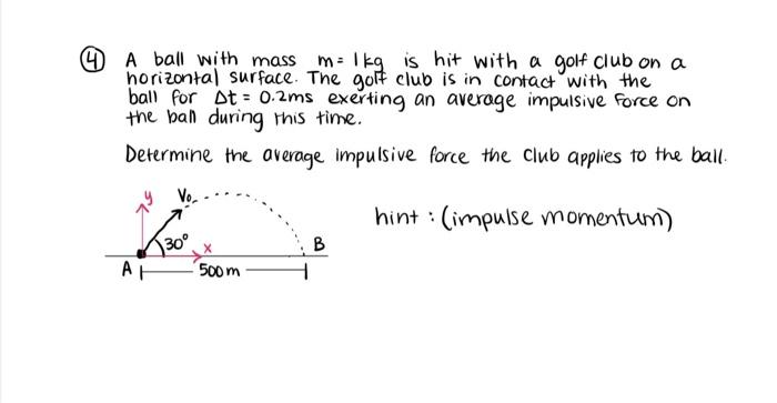 Solved (1) A ball with mass m=1 kg is hit with a golf club | Chegg.com