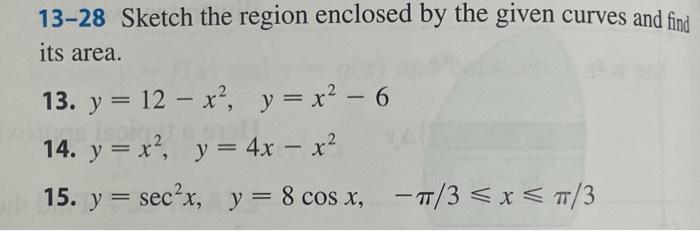 Solved 13-28 Sketch the region enclosed by the given curves | Chegg.com