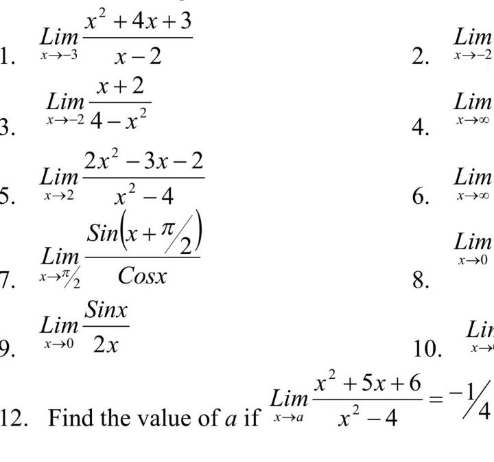 lim x → 2 x2 4 x2 3x 10