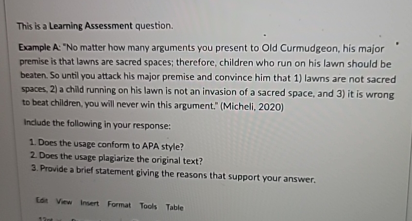 Solved This is a Learning Assessment question.Example A: 