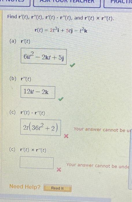 Solved Find r′(t),r′′(t),r′(t)⋅r′′(t), and r′(t)×r′′(t) | Chegg.com