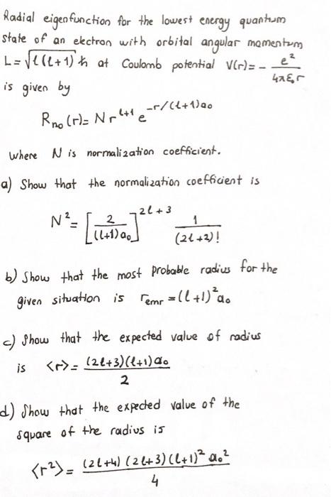 Solved Radial eigenfunction for the lowest energy quantum | Chegg.com
