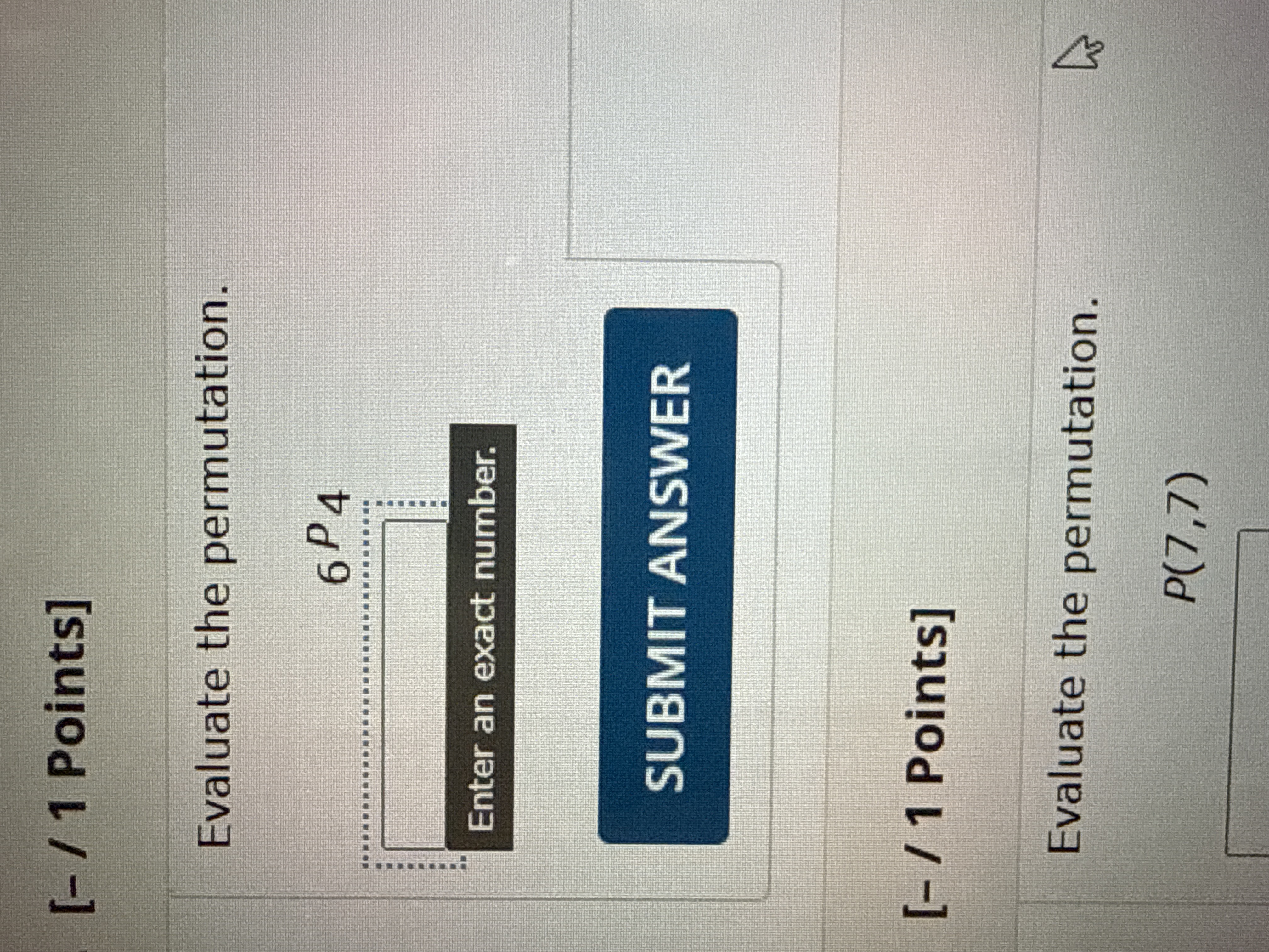 Solved [- / 1 ﻿Points]Evaluate the permutation.Enter an | Chegg.com