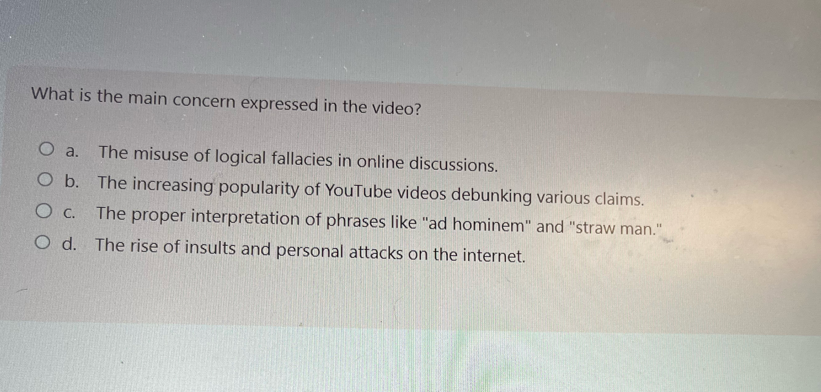Solved What is the main concern expressed in the video?a. | Chegg.com