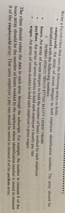 Solved Write a Payroll class that uses the following arrays | Chegg.com