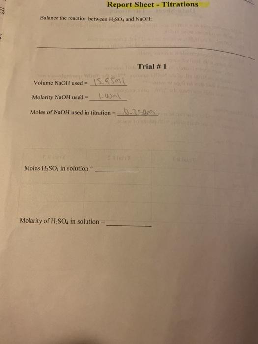 Solved Report Sheet Titrations Balance the reaction